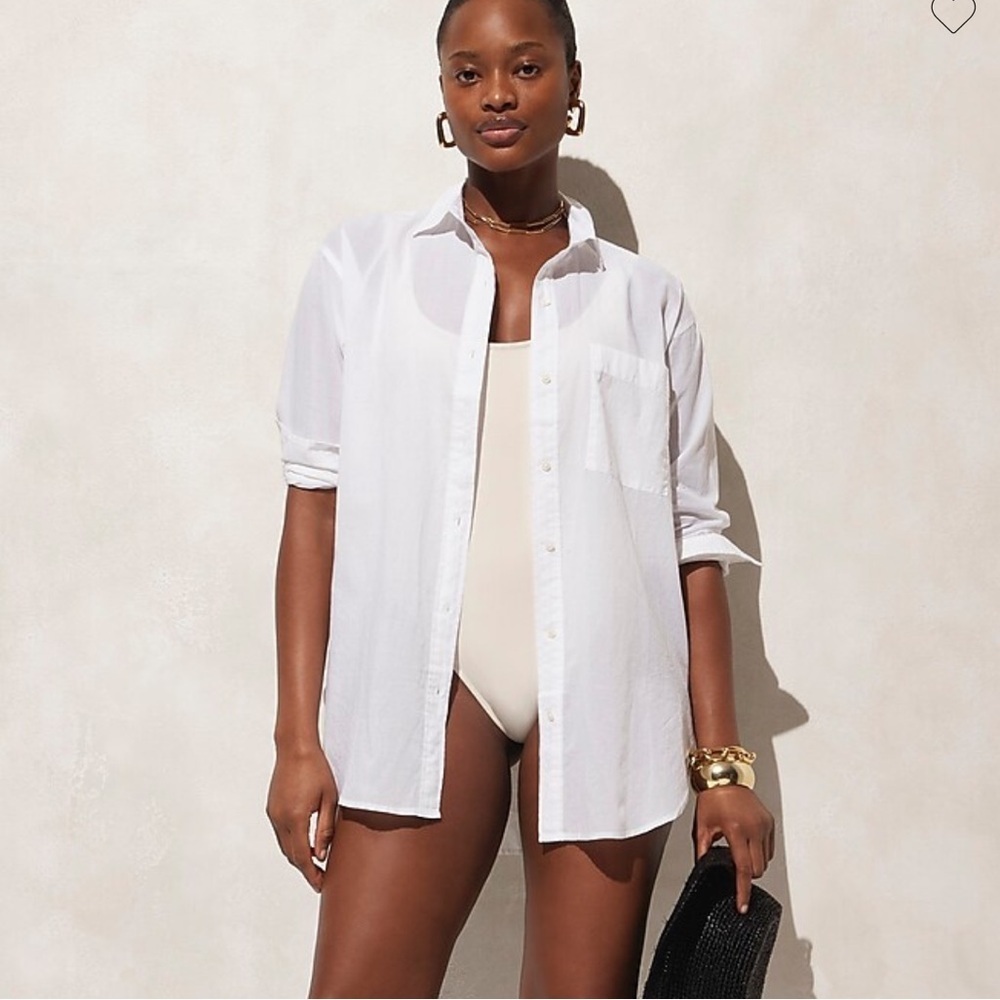 NEW‎ J. CREW Button-up cotton voile shirt in white Semi Sheer Cover Up Size XXS